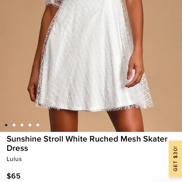 NWT Lulus Sunshine Stroll White Ruched Mesh Skater Dress - Picture 2 of 6